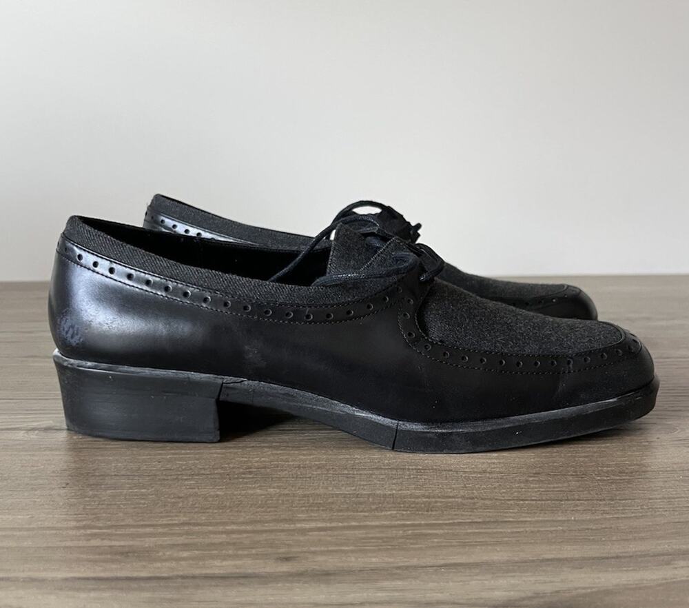 Aerosoles Black Patent Leather, Flannel Fabric Loafers, Cracked Bottoms Sz 9B
